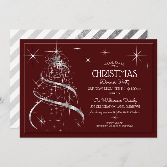 Elegant Silver Shimmer Christmas Dinner Party Invitation (Front/Back)