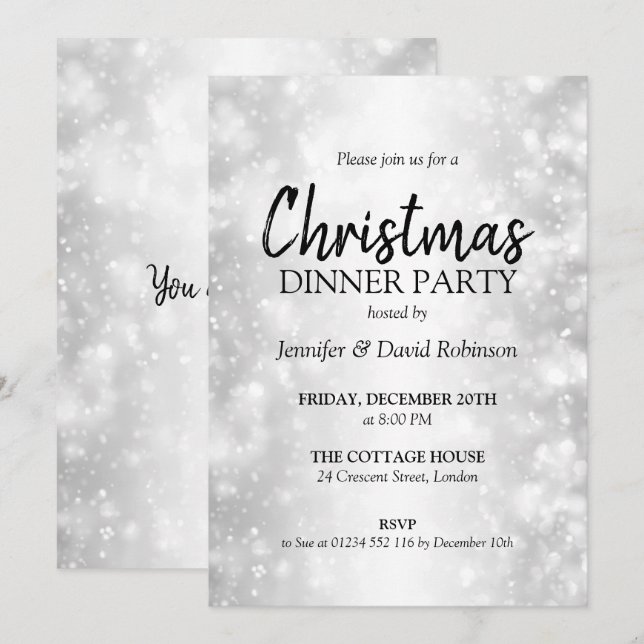 Elegant Silver Shimmer Holiday Christmas Party Invitation (Front/Back)