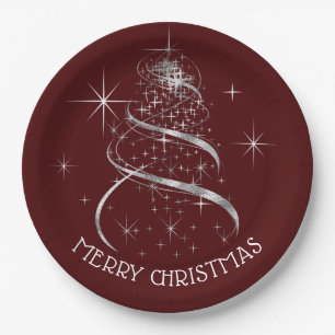 Elegant Silver Shimmer Merry Christmas Paper Plates