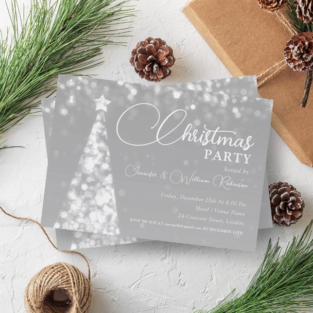 Elegant Silver Shimmering Xmas Tree Holiday  Invitation (Elegant Silver Shimmering Xmas Tree Holiday Invitation)