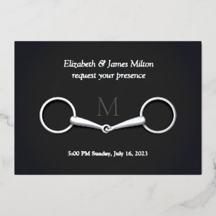 Elegant Silver Snaffle Bit Equestrian Monogrammed  Foil Invitation