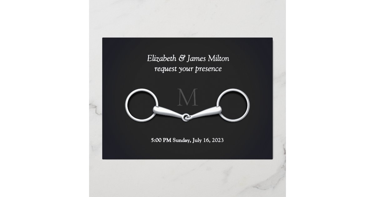 Silver Rattle Invitation Elegant Silver Snaffle Bit Equestrian Monogrammed Foil Invitation | Zazzle