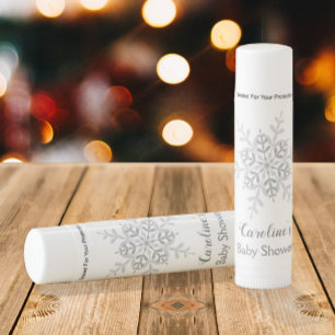 Elegant Silver Snowflake Baby Shower Favor Lip Balm