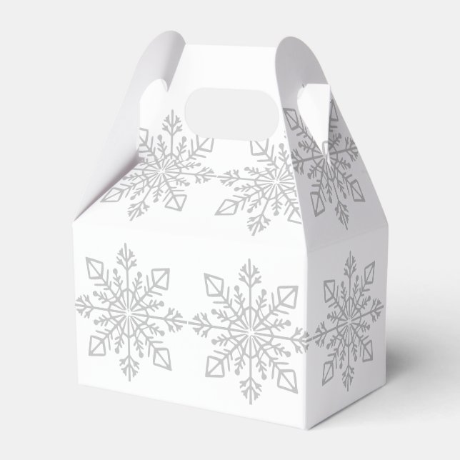 Elegant Silver Snowflake Christmas Holiday Gift Favor Boxes (Front Side)