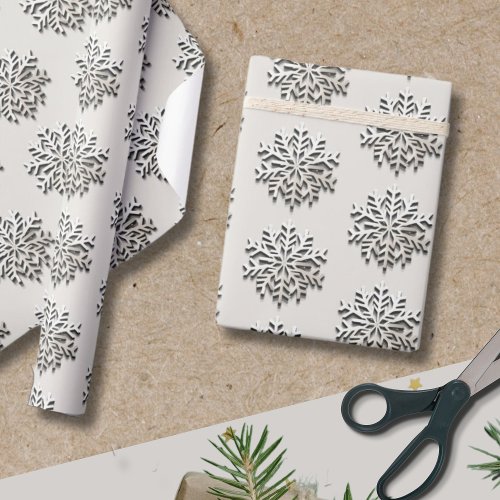 Elegant Silver Snowflake Pattern Wrapping Paper