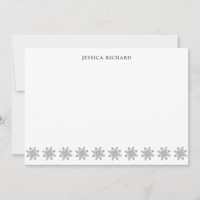 Elegant Silver Snowflake Personalized Note Card (Front)