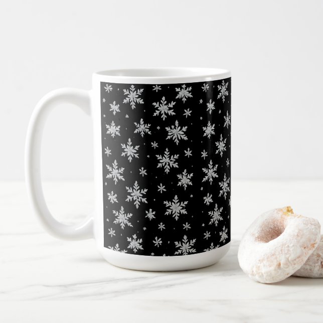 Elegant Silver Snowflake | Winter Holiday  Coffee Mug (With Donut)