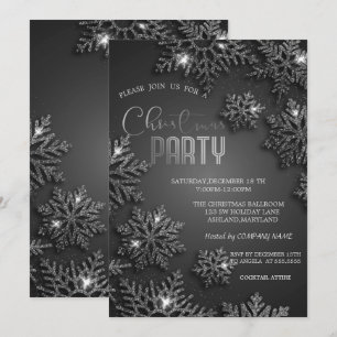 Elegant Silver Snowflakes Christmas Company Invitation