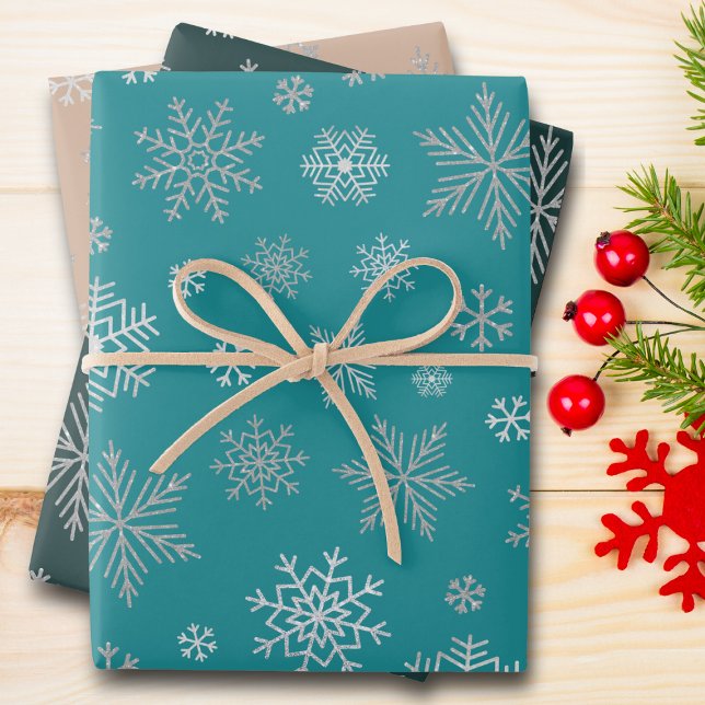 Elegant Silver Snowflakes Christmas Wrapping Paper Sheets (Make your Christmas presents shine with our stunning silver snowflakes pattern wrapping paper.)