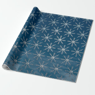 Elegant Silver Snowflakes on Blue Ombre Wrapping Paper
