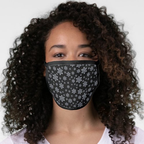 Elegant Silver Snowflakes Pattern on Black Face Mask