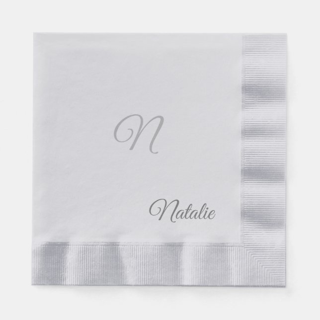 Elegant silver solid color monogrammed Napkins (Front)