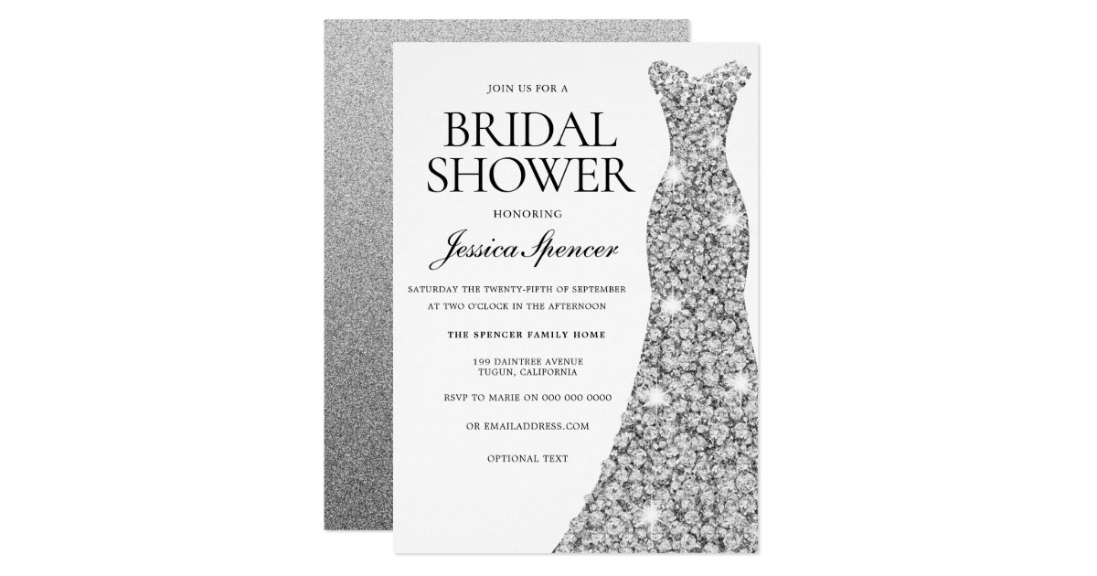 Elegant Silver Sparkle Dress Bridal Shower Invite | Zazzle.com