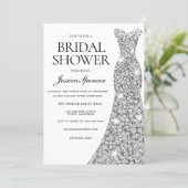 Elegant Silver Sparkle Dress Bridal Shower Invite (Standing Front)