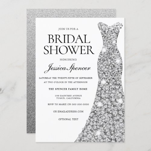 Elegant Silver Sparkle Dress Bridal Shower Invite