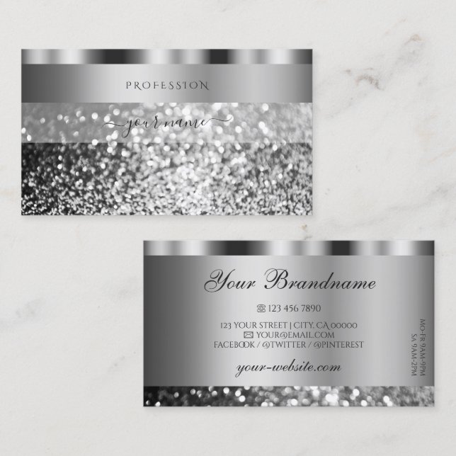 Elegant Silver Sparkling Glitter Modern Shimmery Business Card (Front/Back)