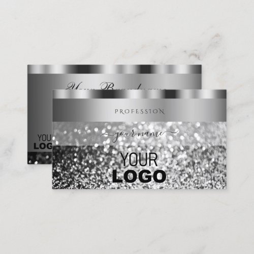 Elegant Silver Sparkling Glitter with Logo Modern Business Card