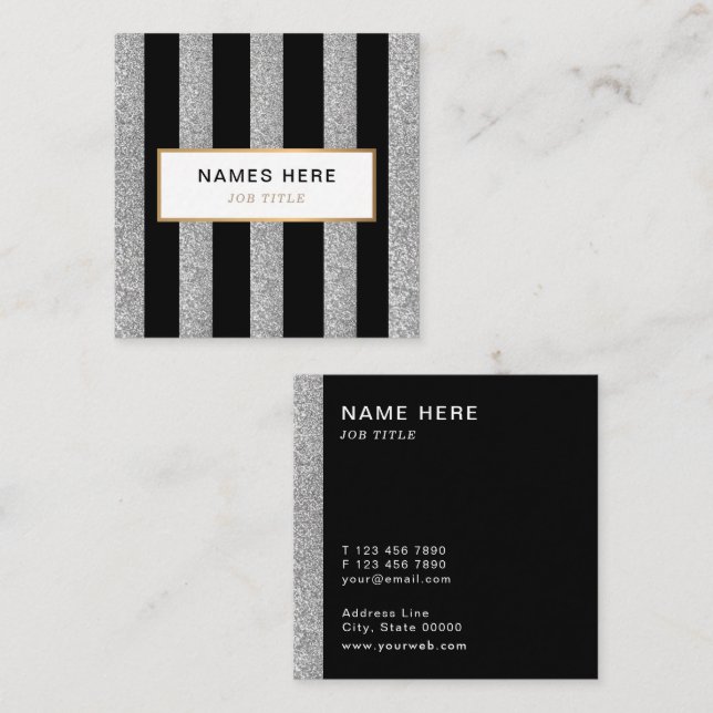 Elegant Silver Sparkling Square Business Card (Front/Back)