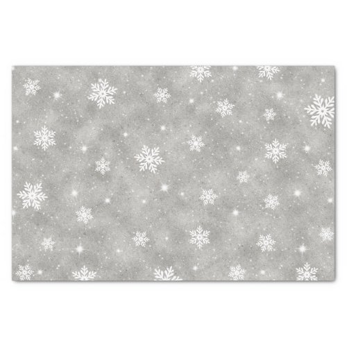 Elegant Silver Sparkling Stars Snowflakes Pattern Tissue Paper