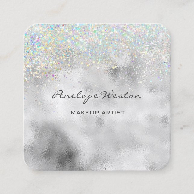 Elegant Silver Square Business Card (Front)