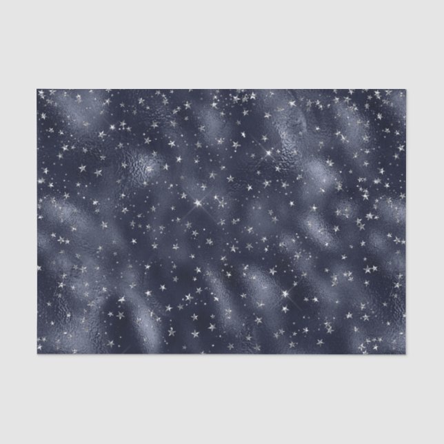 Elegant Silver Stars Christmas Tissue Paper (Front)