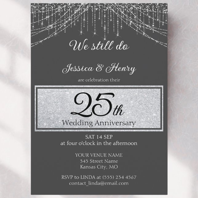 Elegant Silver strings 25th wedding anniversary Invitation (Creator Uploaded)