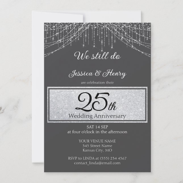 Elegant Silver strings 25th wedding anniversary Invitation (Front)