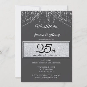 Elegant Silver strings 25th wedding anniversary Invitation