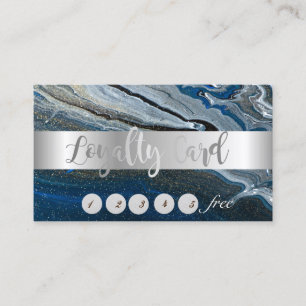 Elegant ,Silver Stripe,Blue Marble Stone Loyalty Card