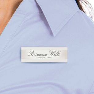 Elegant Silver Striped Employee Staff Name Tag