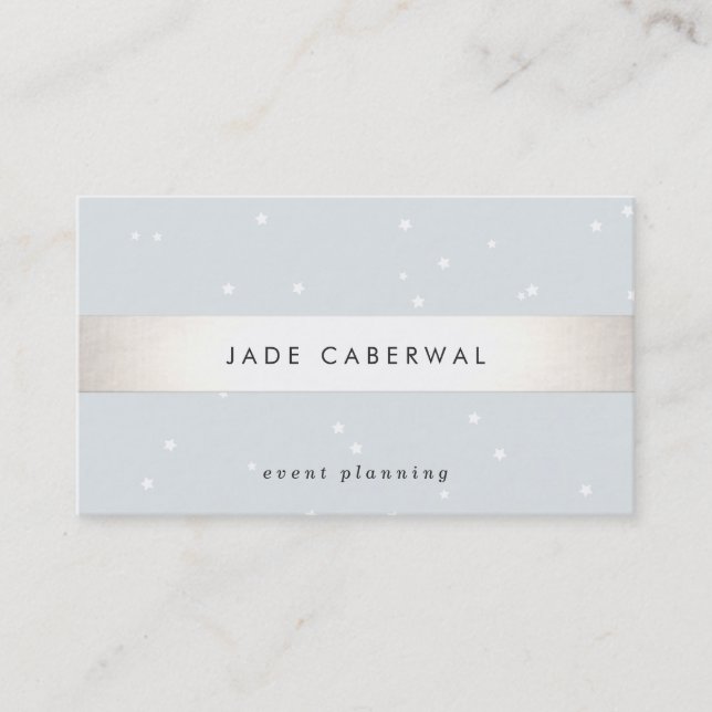 Elegant Silver Striped White Stars Event Planner Business Card (Front)