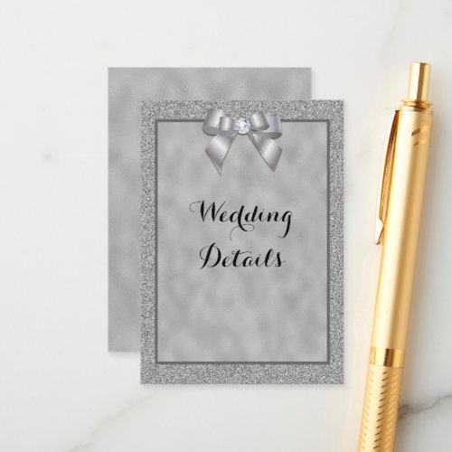 Elegant Silver  Stylish Glitter Wedding Details Enclosure Card