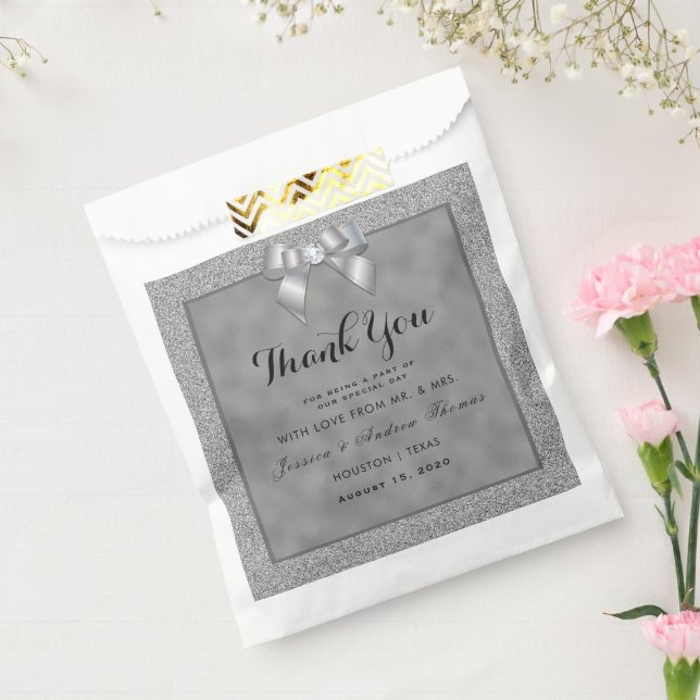 Elegant Silver & Stylish Glitter Wedding Favor Bag (Sealed)