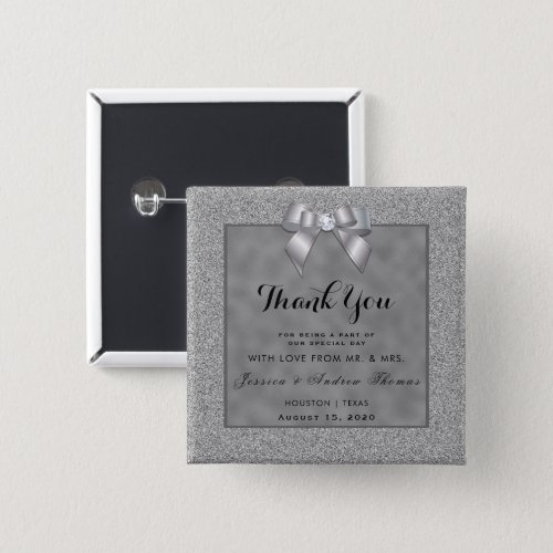 Elegant Silver  Stylish Glitter Wedding Favor Button