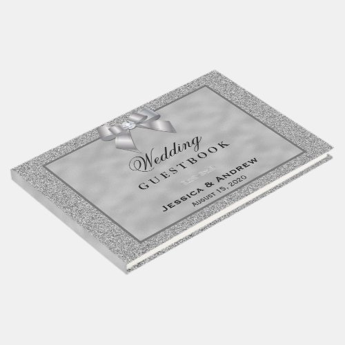 Elegant Silver  Stylish Glitter Wedding Guest Book