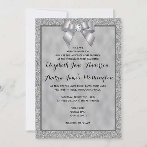 Elegant Silver  Stylish Glitter Wedding Invitation
