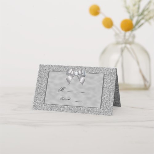 Elegant Silver  Stylish Glitter Wedding  Place Card