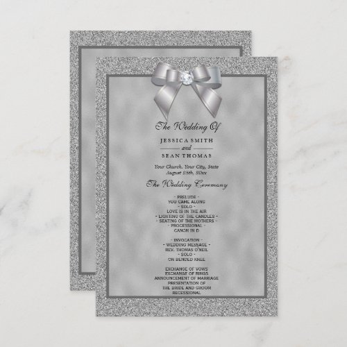 Elegant Silver  Stylish Glitter Wedding Program