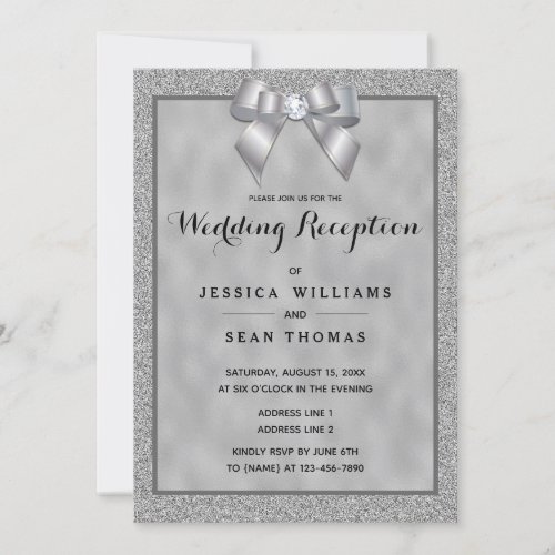 Elegant Silver  Stylish Glitter Wedding Reception Invitation