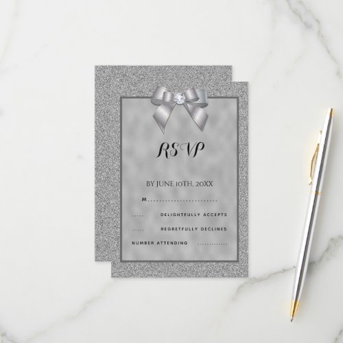 Elegant Silver  Stylish Glitter Wedding RSVP Card