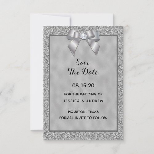 Elegant Silver  Stylish Glitter Wedding Save The Date