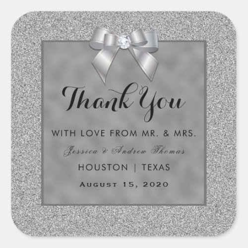 Elegant Silver  Stylish Glitter Wedding Square Sticker
