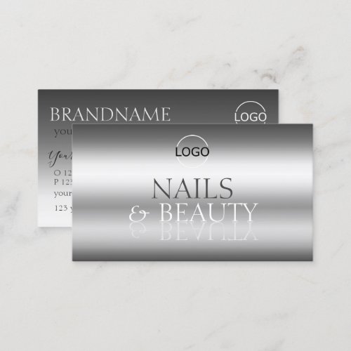 Elegant Silver Stylish Mirror Font Chic with Logo Business Card