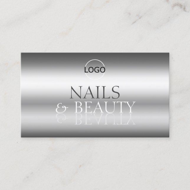 Elegant Silver Stylish Mirror Font Chic with Logo Business Card (Front)