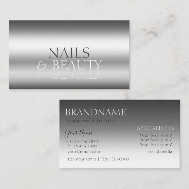 Elegant Silver Stylish Mirror Font Professional Business Card (Front/Back)