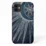 Elegant Silver Sun Moon Doodle Mandala Blue Design iPhone 11 Case