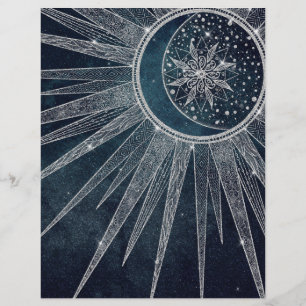 Elegant Silver Sun Moon Doodle Mandala Blue Design Letterhead