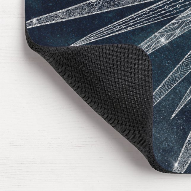 Elegant Silver Sun Moon Doodle Mandala Blue Design Mouse Pad (Corner)