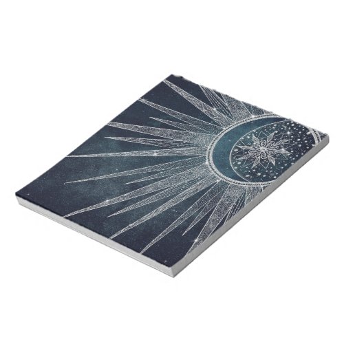 Elegant Silver Sun Moon Doodle Mandala Blue Design Notepad