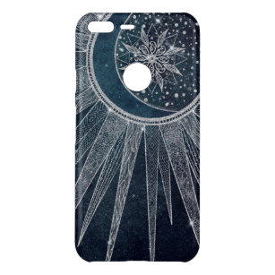 Elegant Silver Sun Moon Doodle Mandala Blue Design Uncommon Google Pixel XL Case